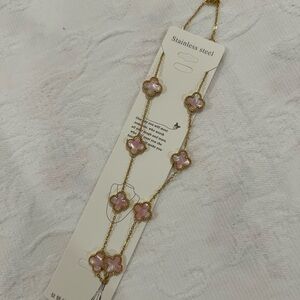 Gold and Pink pearl Stainless Steel clover Flower Necklace